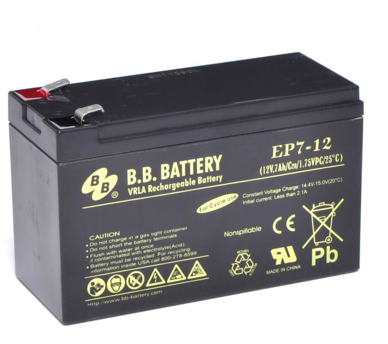 12V 7Ah Battery, Sealed Lead Acid battery (AGM), B.B. Battery EP7-12 ...